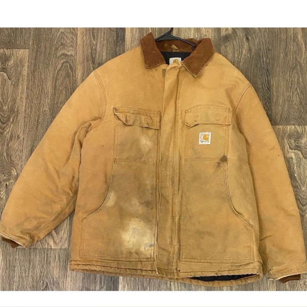 Mens Carhartt Detroit C03 BRN Tan Duck Jacket Brown Corduroy Collar VTG Sz XL
